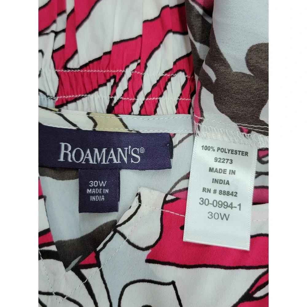 Roaman's Womens 30W Tunic Top Pink Floral Abstract Zebra V-Neck Lightweight